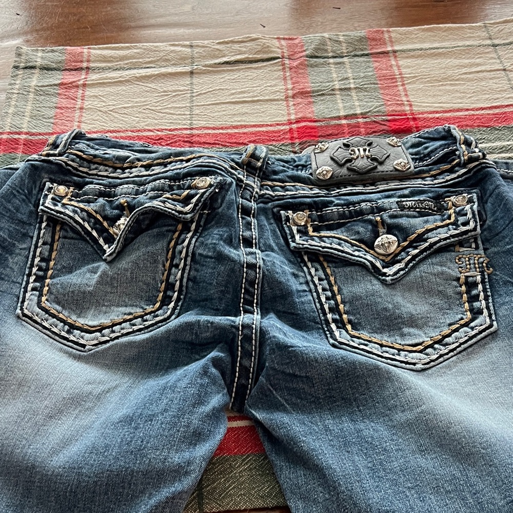 Miss Me Dark Blue Boot Cut Jeans with Embellished Pockets
